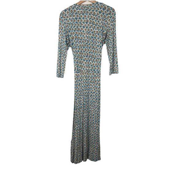 Boden Fixed Wrap Jersey Printed 3/4 Sleeves Midi Dress Size 10 R Blue Yellow Dot - Picture 5 of 14